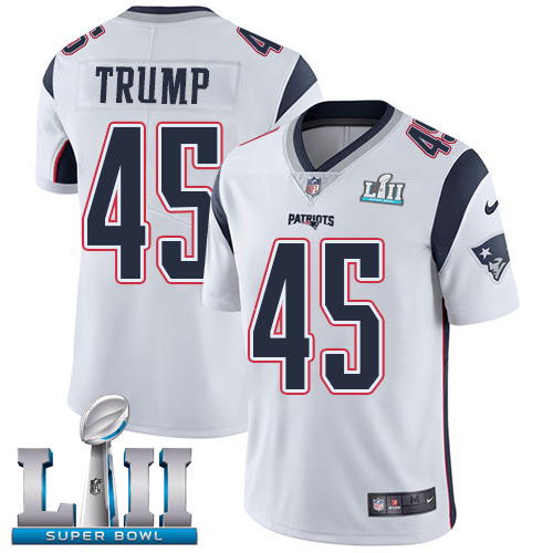 Nike Patriots #45 Donald Trump White Super Bowl LII Men's Stitched NFL Vapor Untouchable Limited Jersey